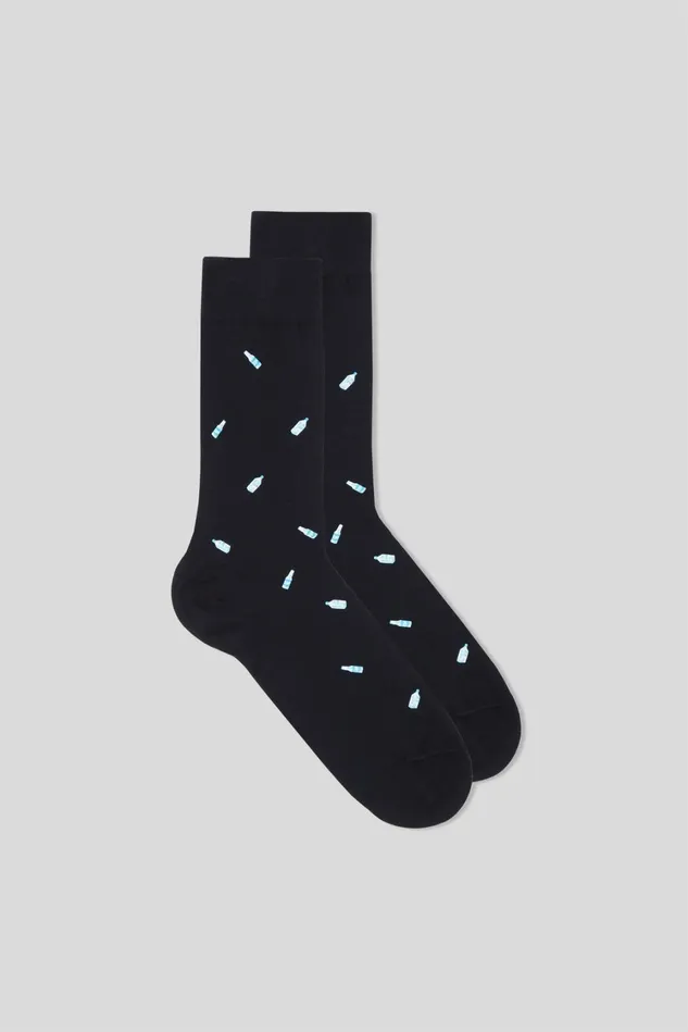 Intimissimi Short Socks Men Short Socks In Patterned Cotton Blue 526j 8211 Blu Scuro Stampa Gin Tonic