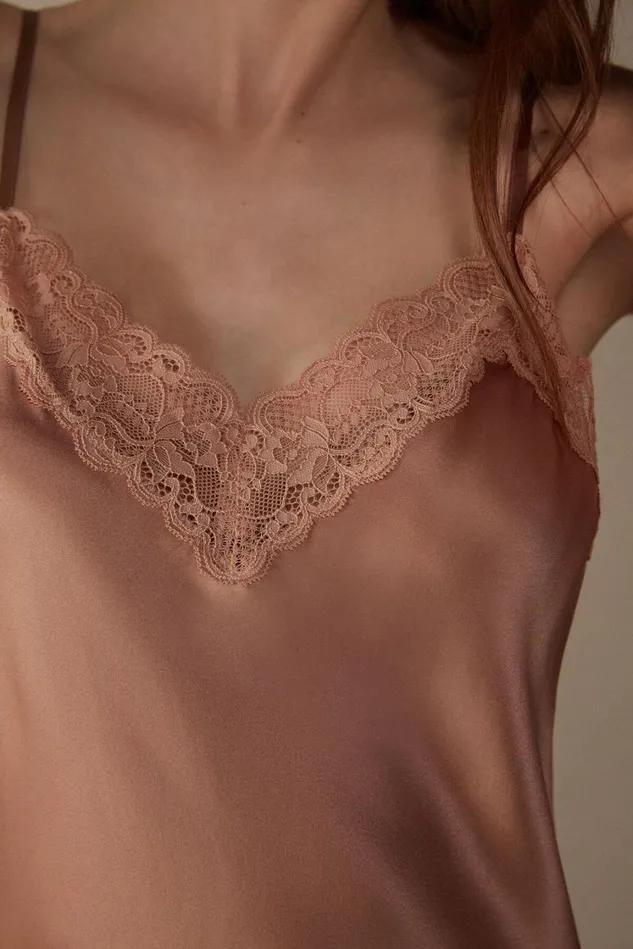 Intimissimi Slips Babydolls Women Silk Slip With Lace Insert Detail Natural 163i 8211 Satin Pink