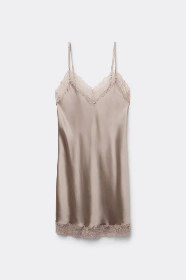 Intimissimi Slips Babydolls Women Silk Slip With Lace Insert Detail Natural 651i 8211 Powder Beige