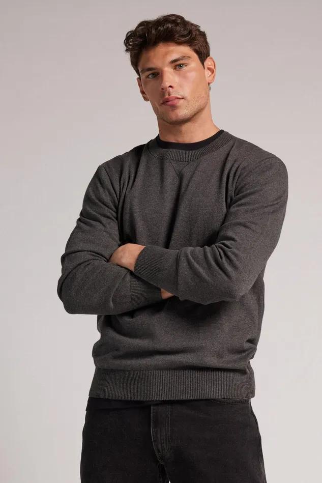 Intimissimi Sweatshirts Men Long Sleeve Knit Crewneck Grey 040 8211 Dark Grey Blend