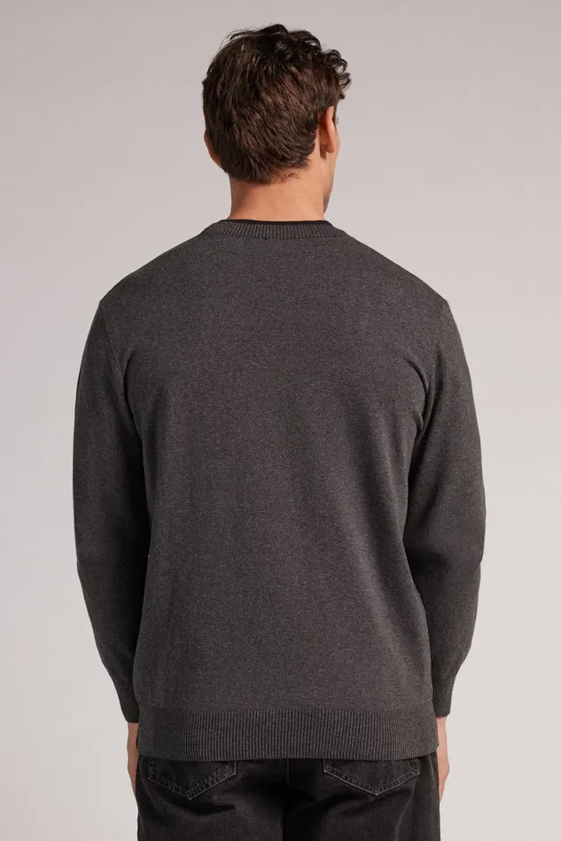 Intimissimi Sweatshirts Men Long Sleeve Knit Crewneck Grey 040 8211 Dark Grey Blend