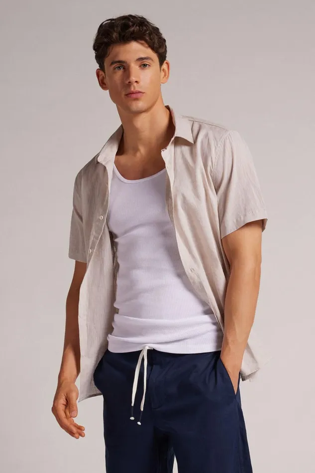 Intimissimi TShirts Polos Men Linen And Cotton Short Sleeve Shirt Natural 917i 8211 Linen White