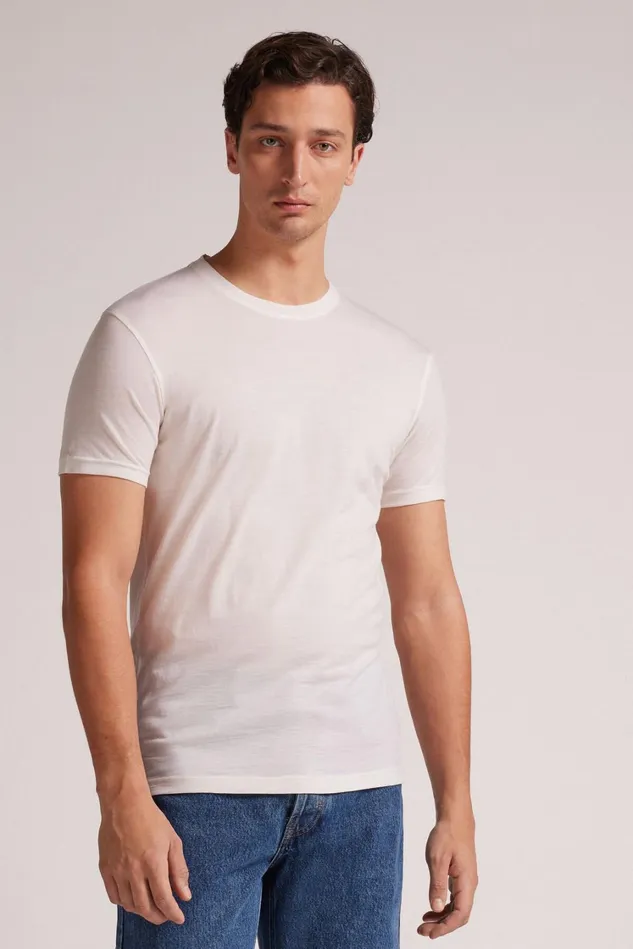 Intimissimi TShirts Polos Men Stretch Merino Wool ShortSleeve TShirt White 760j 8211 Bianco Lana