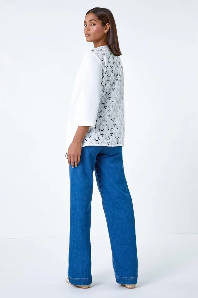 Ivory 34 Sleeve Lace Back Waterfall Jacket Women Roman Jackets