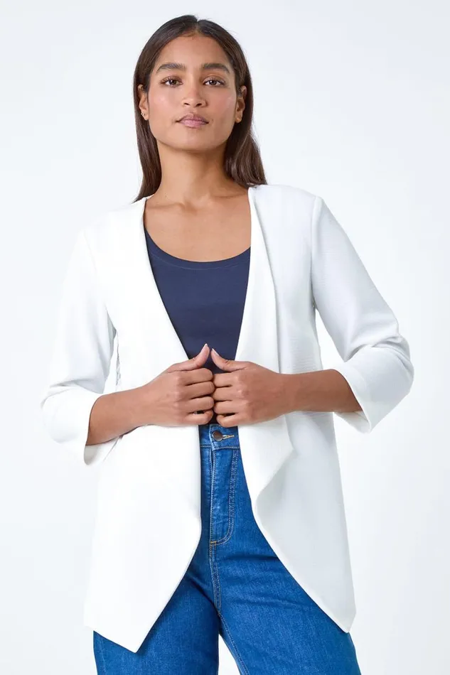 Ivory 34 Sleeve Lace Back Waterfall Jacket Women Roman Jackets