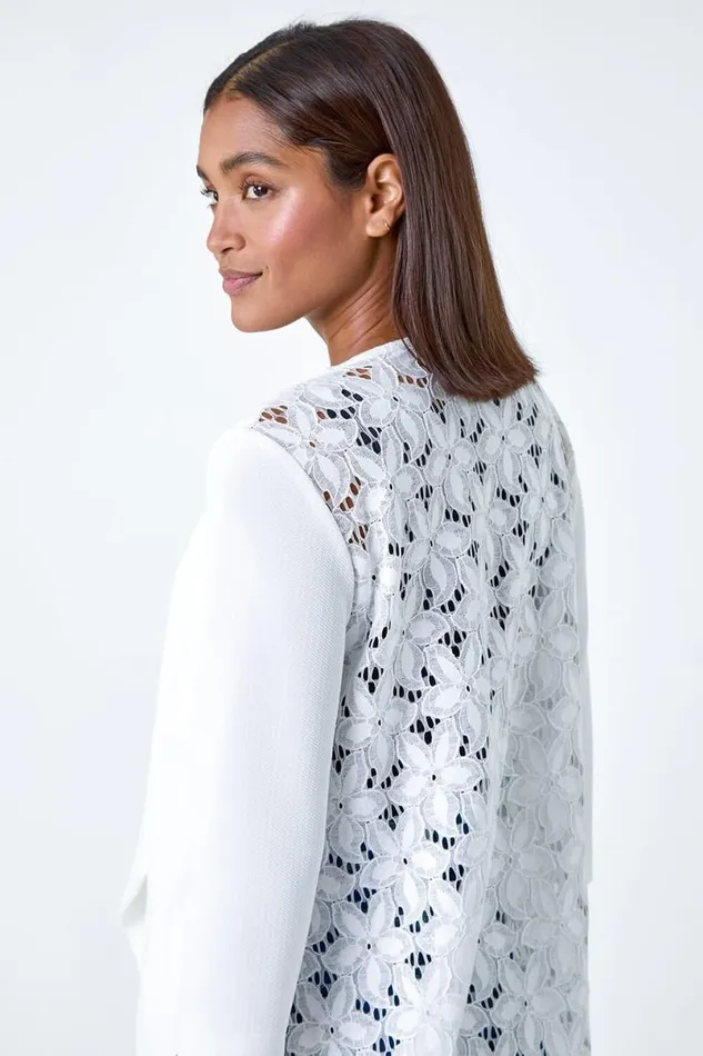 Ivory 34 Sleeve Lace Back Waterfall Jacket Women Roman Jackets