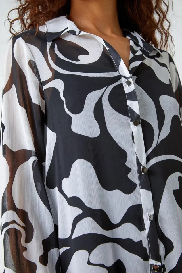 Ivory Abstract Print Longline Blouse Women Roman Tops