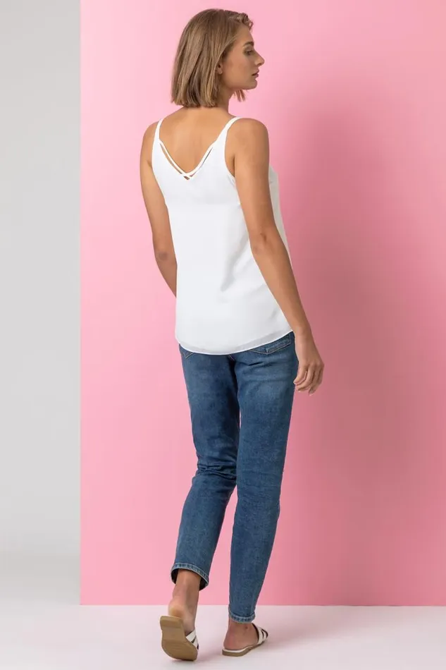 Ivory Cross Back VNeck Camisole Women Roman Tops