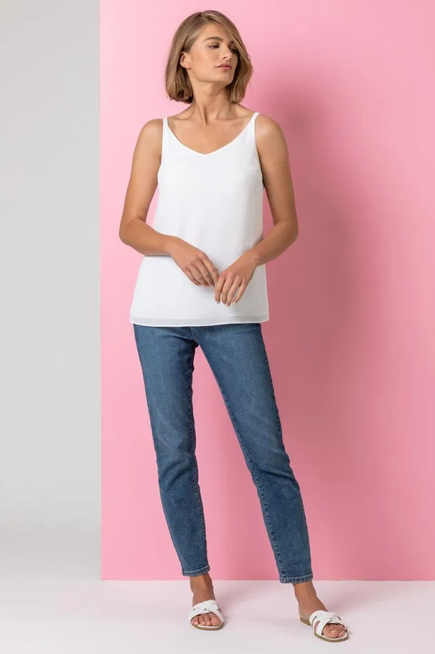 Ivory Cross Back VNeck Camisole Women Roman Tops
