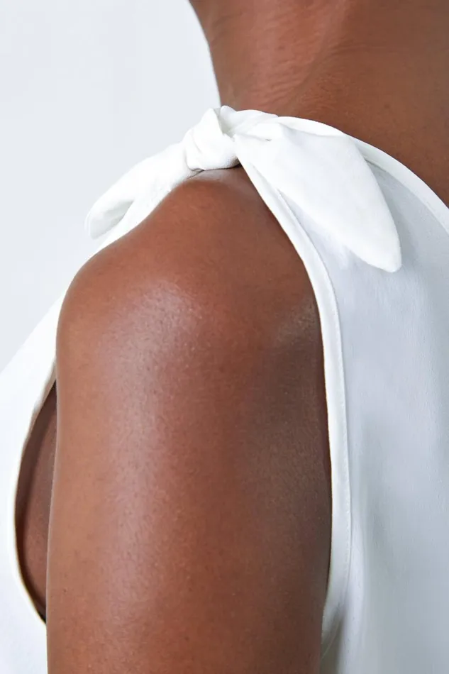 Ivory Tie Detail Strap Chiffon Cami Top Women Roman Tops