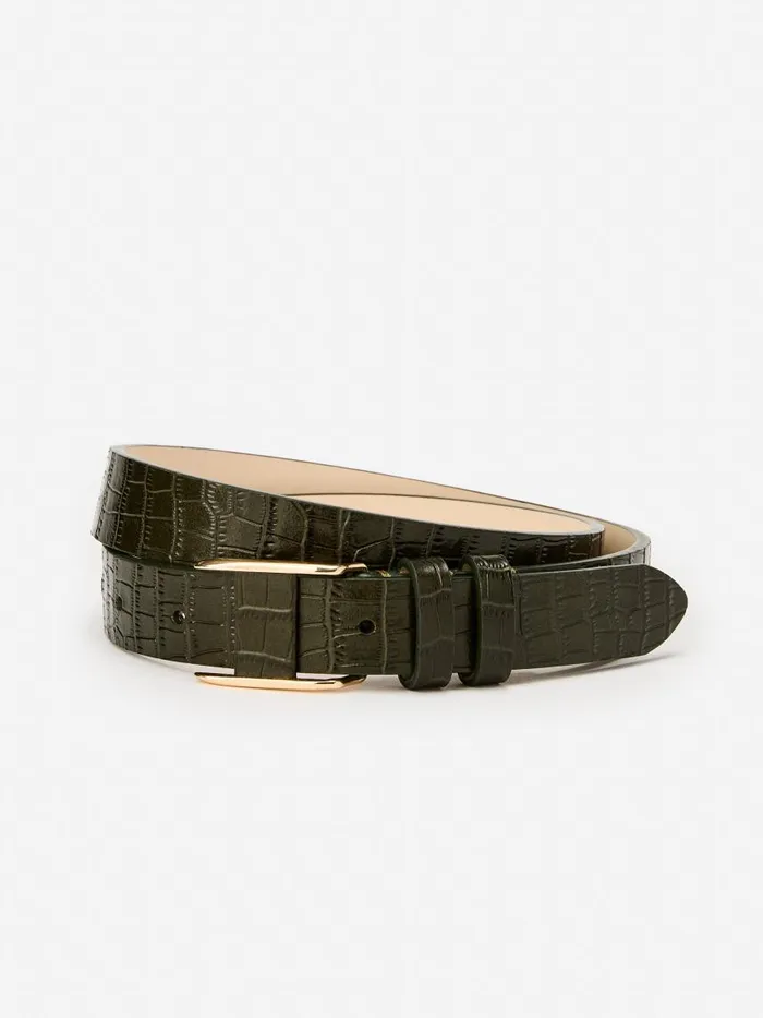 JMcLaughlin Allegra Leather Belt In Croc Olive Women Belts