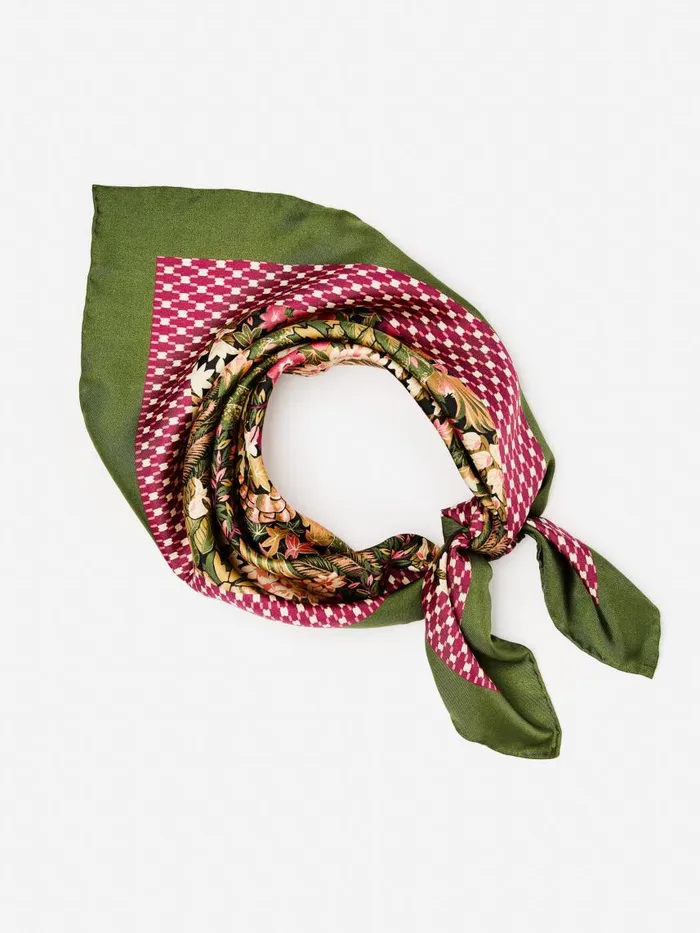JMcLaughlin Amoura Silk Scarf In Verdant Garden Square Olivekhaki Women Scarves