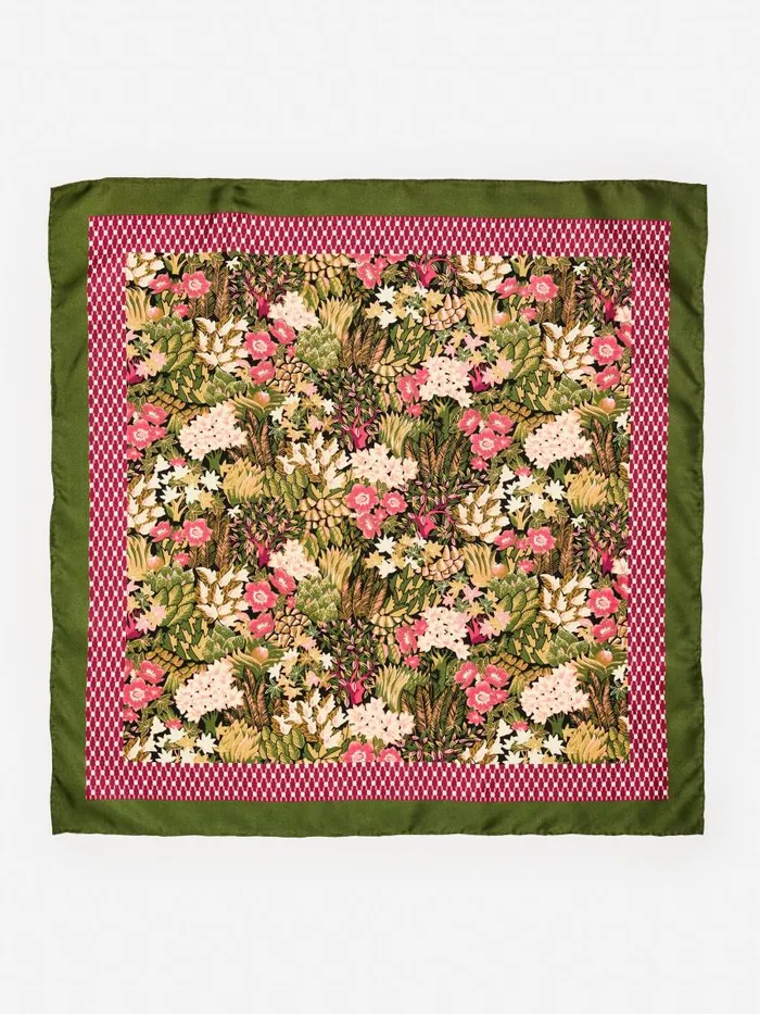 JMcLaughlin Amoura Silk Scarf In Verdant Garden Square Olivekhaki Women Scarves JMcLaughlin Amoura Silk Scarf In Verdant Garden Square Olivekhaki Women Scarves