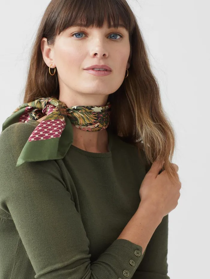 JMcLaughlin Amoura Silk Scarf In Verdant Garden Square Olivekhaki Women Scarves JMcLaughlin Amoura Silk Scarf In Verdant Garden Square Olivekhaki Women Scarves