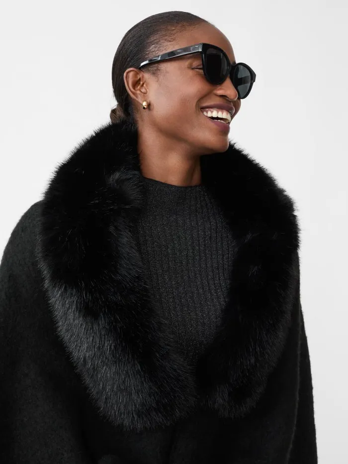 JMcLaughlin Bianca Cape With Faux Fur Collar Black Women Jackets and Outerwear JMcLaughlin Bianca Cape With Faux Fur Collar Black Women Jackets and Outerwear