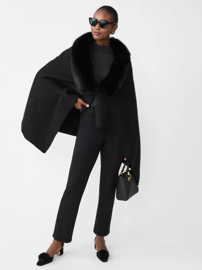 JMcLaughlin Bianca Cape With Faux Fur Collar Black Women Jackets and Outerwear JMcLaughlin Bianca Cape With Faux Fur Collar Black Women Jackets and Outerwear