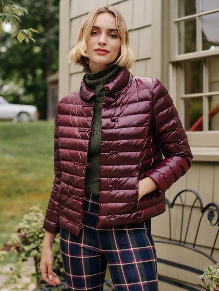JMcLaughlin Hayes Puffer Jacket Shiny Wine Women Jackets and Outerwear