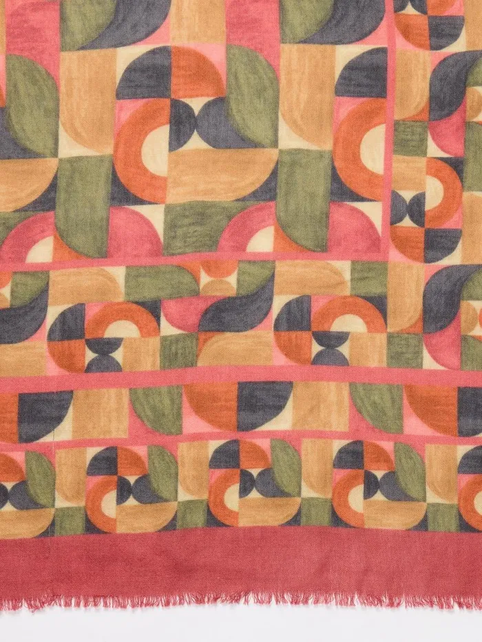 JMcLaughlin La Jolla Scarf In Geometric Harmony Square Olivemulti Women Scarves JMcLaughlin La Jolla Scarf In Geometric Harmony Square Olivemulti Women Scarves