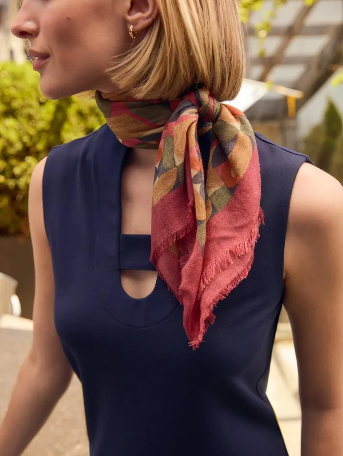 JMcLaughlin La Jolla Scarf In Geometric Harmony Square Olivemulti Women Scarves JMcLaughlin La Jolla Scarf In Geometric Harmony Square Olivemulti Women Scarves