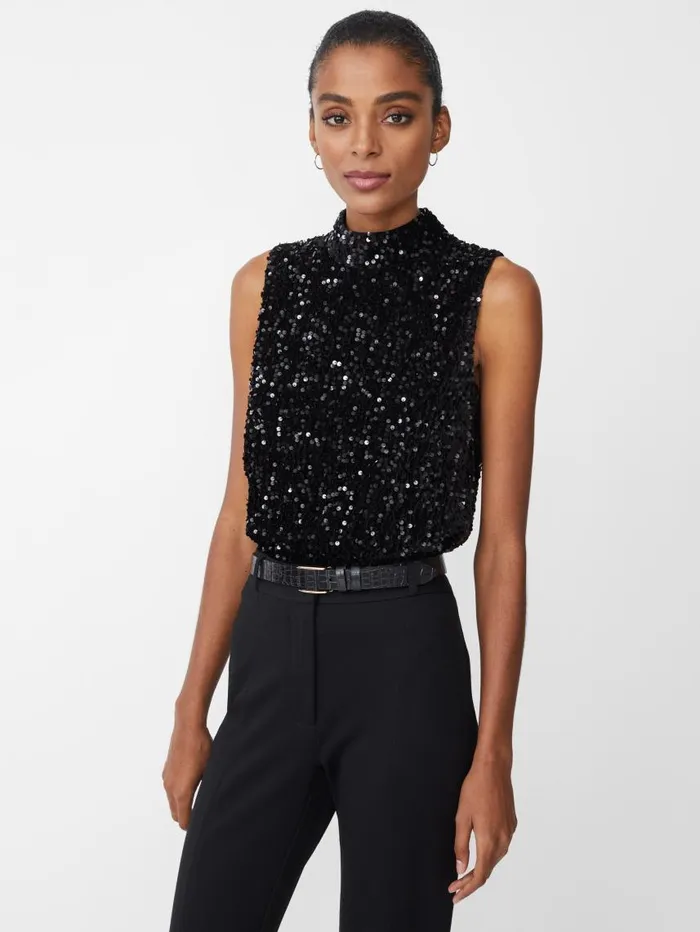 JMcLaughlin Leeza Sleeveless Sequin Top Black Women Shirts and Tops