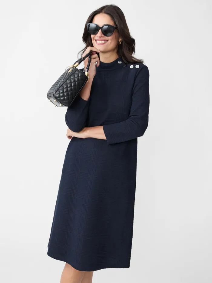 JMcLaughlin Mare Dress In Plaid Jacquard Navy Women Dresses