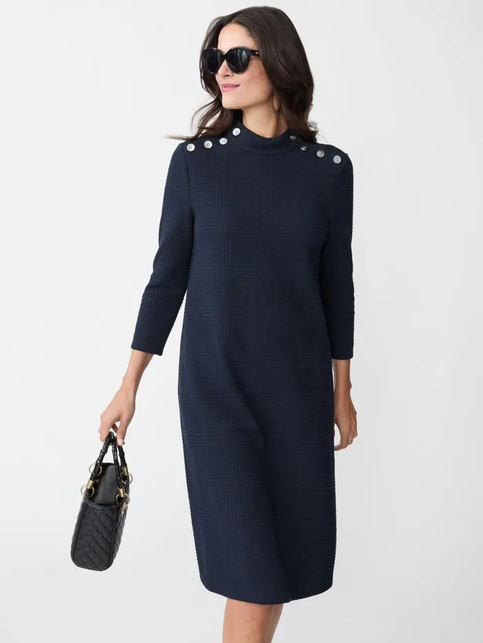 JMcLaughlin Mare Dress In Plaid Jacquard Navy Women Dresses JMcLaughlin Mare Dress In Plaid Jacquard Navy Women Dresses