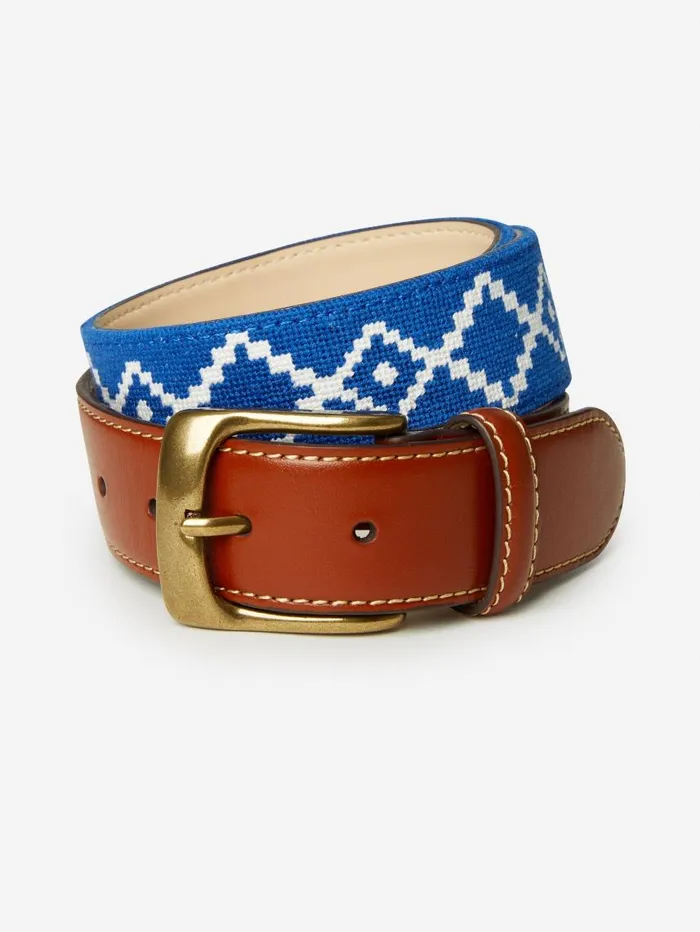 JMcLaughlin Needlepoint Belt In Geo Diamond Whiteblue Men Belts