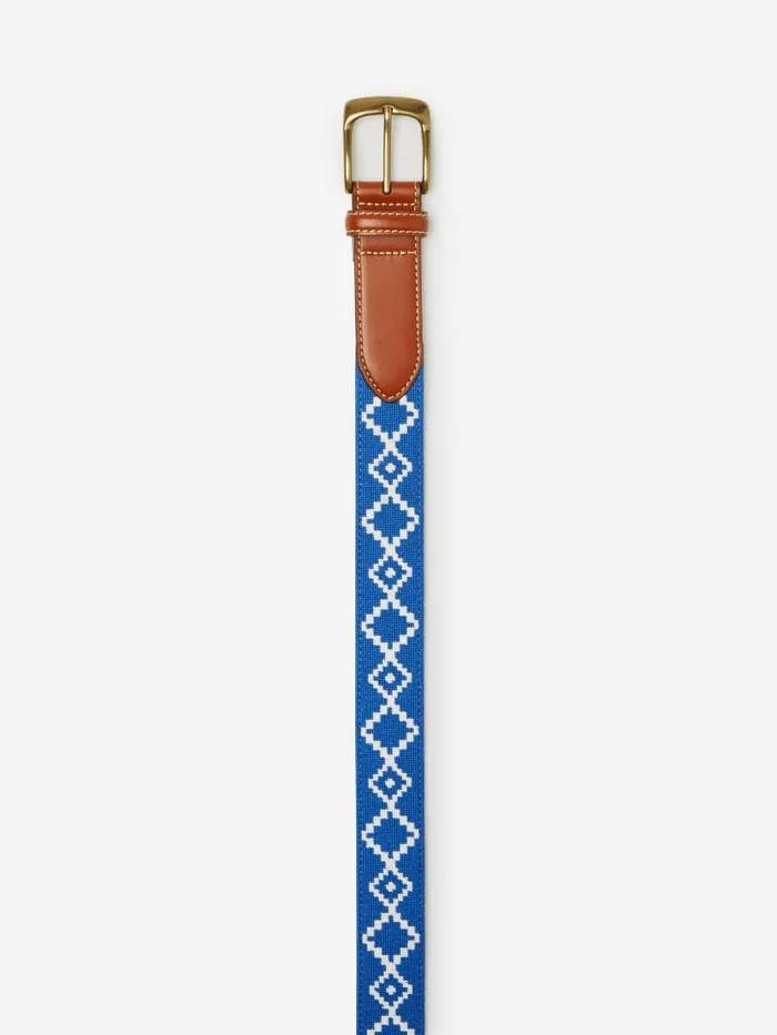JMcLaughlin Needlepoint Belt In Geo Diamond Whiteblue Men Belts JMcLaughlin Needlepoint Belt In Geo Diamond Whiteblue Men Belts