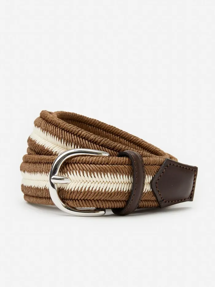 JMcLaughlin Ray Belt In Stripe Brownoff White Men Belts