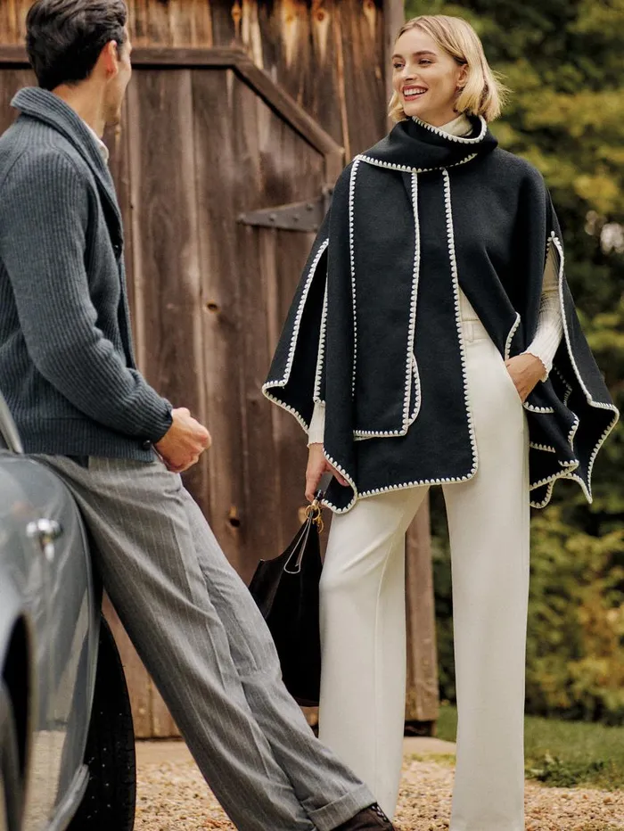 JMcLaughlin Sabrina Cape Black Women Jackets and Outerwear