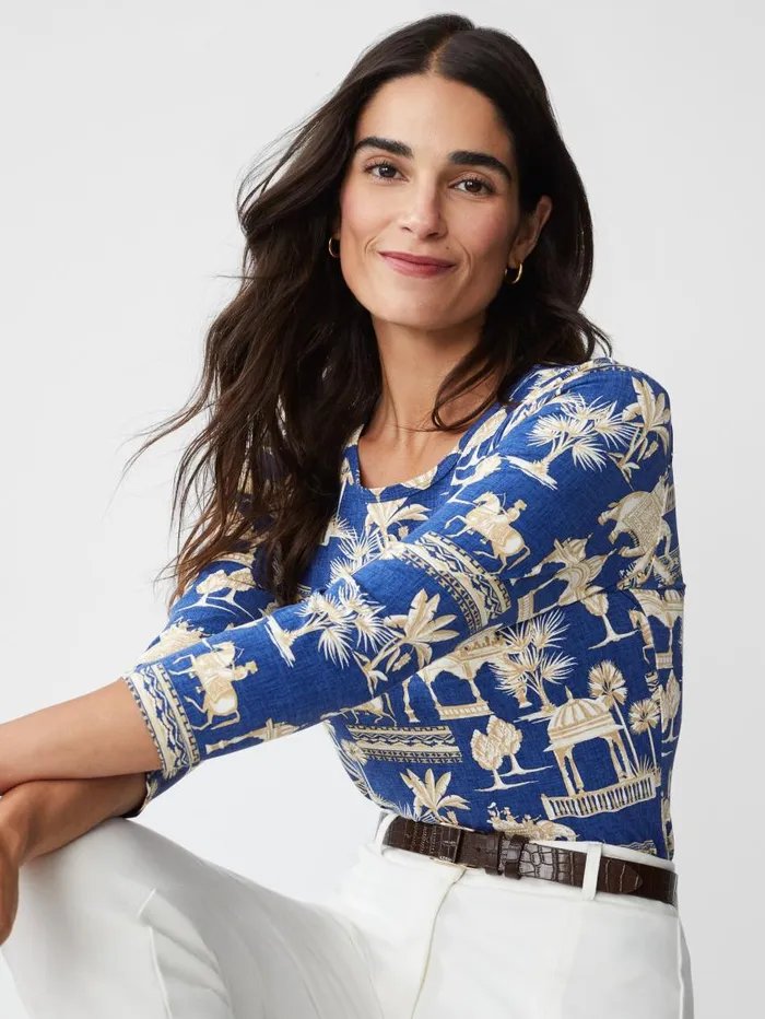 JMcLaughlin Signature Tee In Desert Toile Navytan Women Shirts and Tops JMcLaughlin Signature Tee In Desert Toile Navytan Women Shirts and Tops