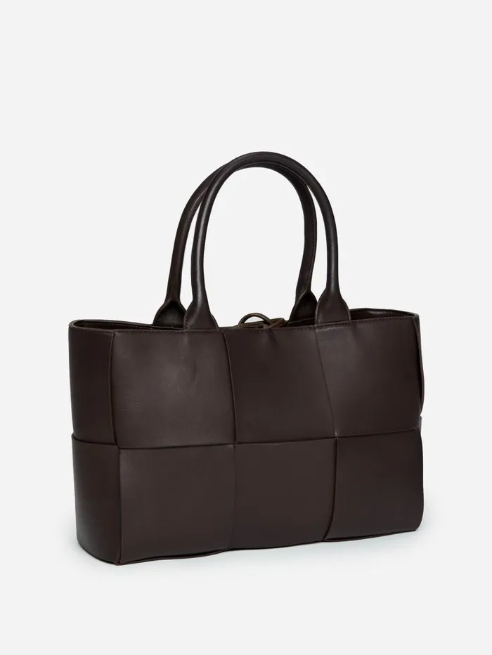 JMcLaughlin Tessare Woven Leather Handbag Dark Brown WomenMen Top Handles JMcLaughlin Tessare Woven Leather Handbag Dark Brown WomenMen Top Handles