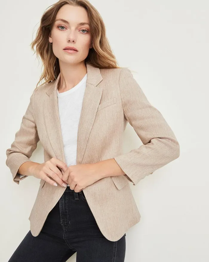 Jackets and Outerwear ShopJackets Veronica Beard Cutaway Linen Dickey Jacket Beige