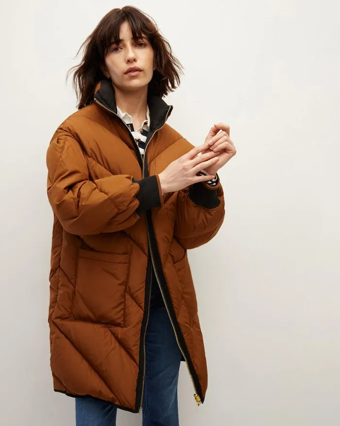 Jackets and Outerwear ShopJackets Veronica Beard Shanna Reversible Puffer Blackdark Ochre