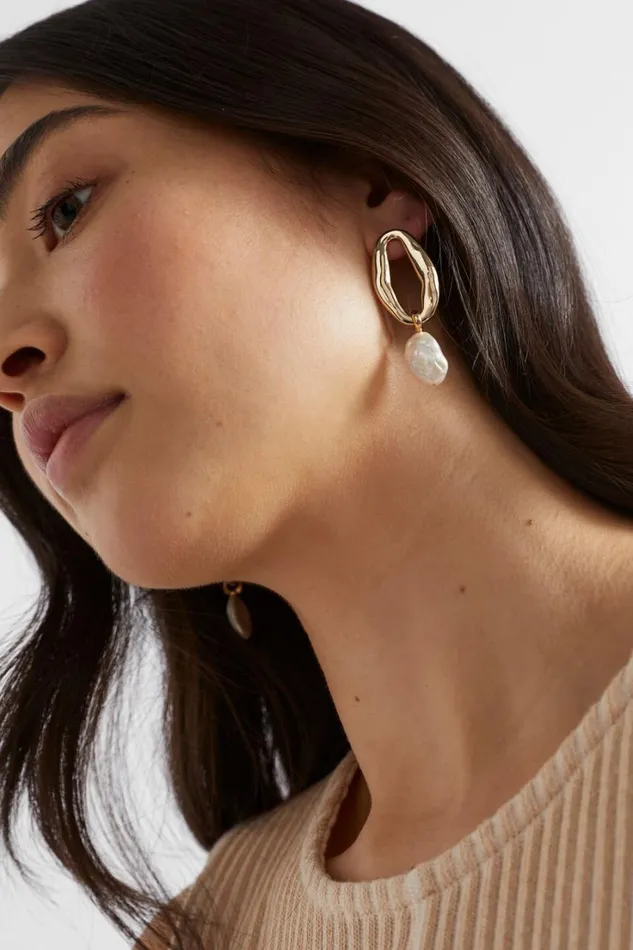 Jewellery Woman Seed Heritage Oval Pearl Earring Gold