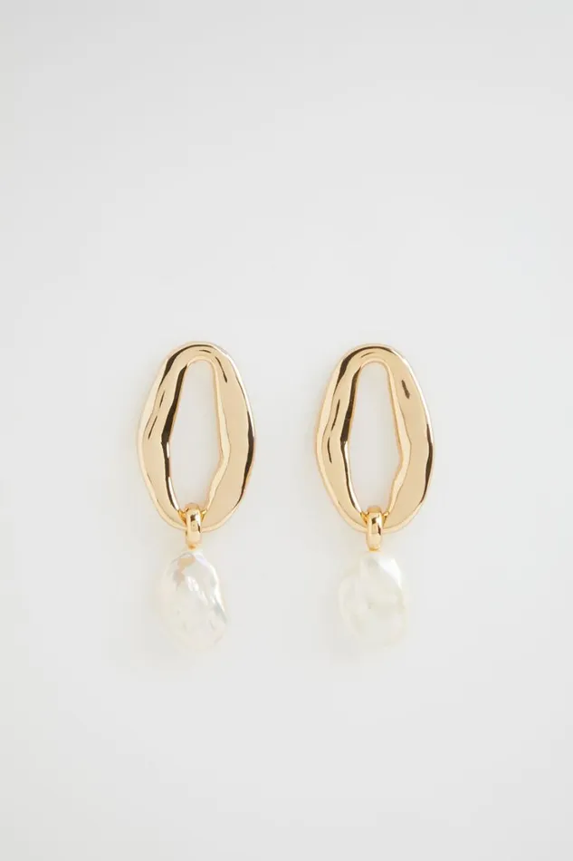 Jewellery Woman Seed Heritage Oval Pearl Earring Gold