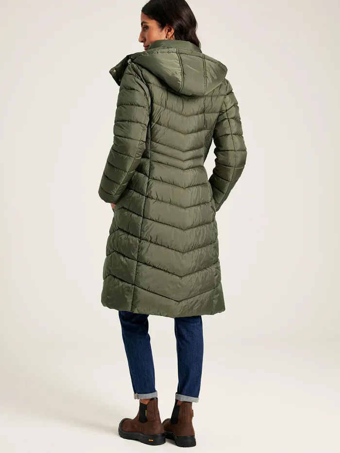 Joules Coats and Jackets Khaki Green Showerproof Long Padded Coat With Hood 8211 Women