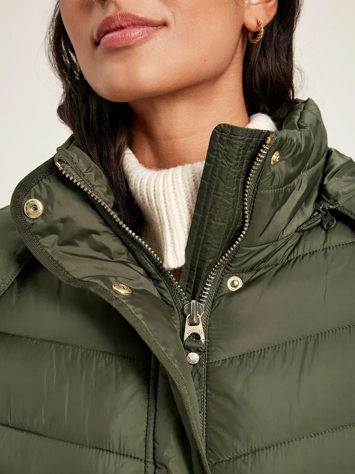 Joules Coats and Jackets Khaki Green Showerproof Long Padded Coat With Hood 8211 Women