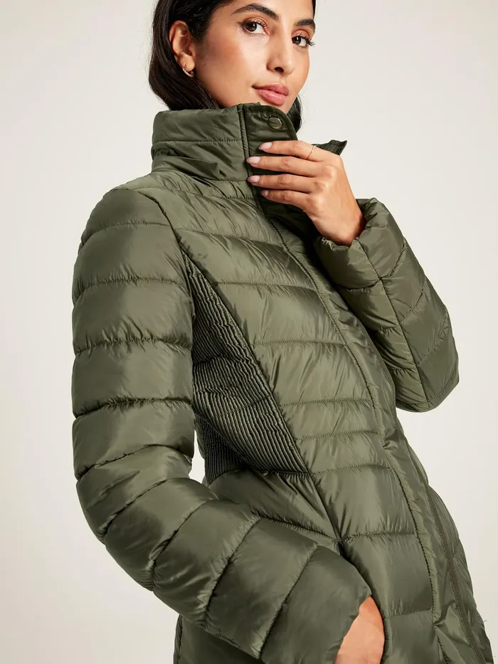 Joules Coats and Jackets Khaki Green Showerproof Long Padded Coat With Hood 8211 Women
