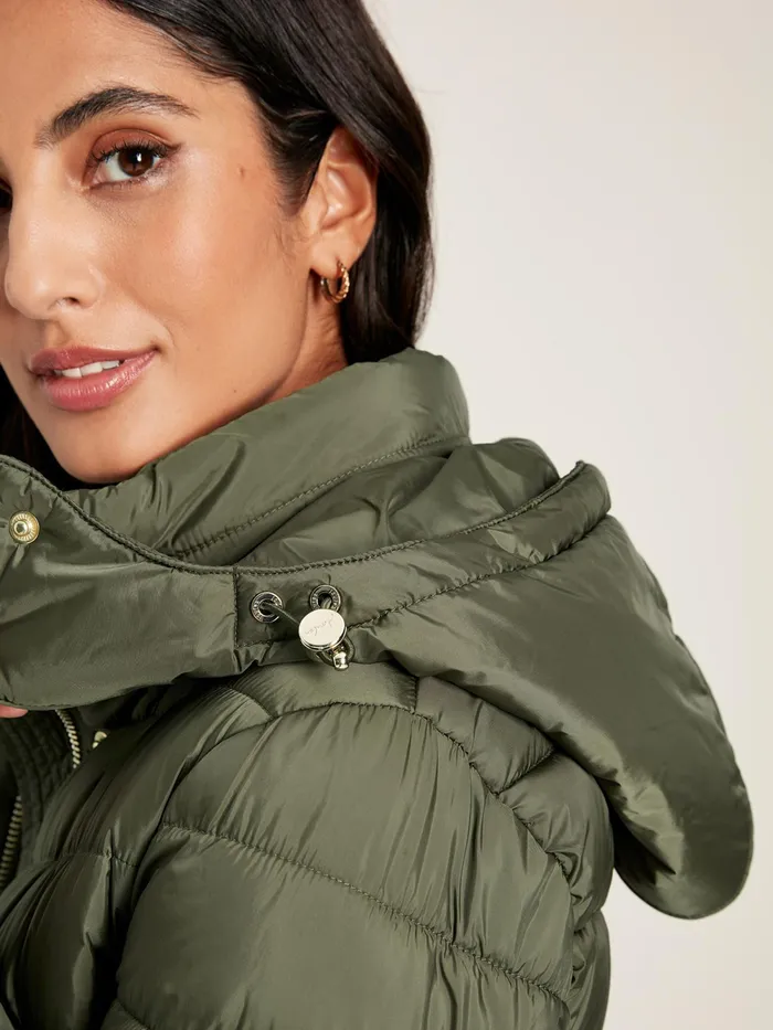 Joules Coats and Jackets Khaki Green Showerproof Long Padded Coat With Hood 8211 Women