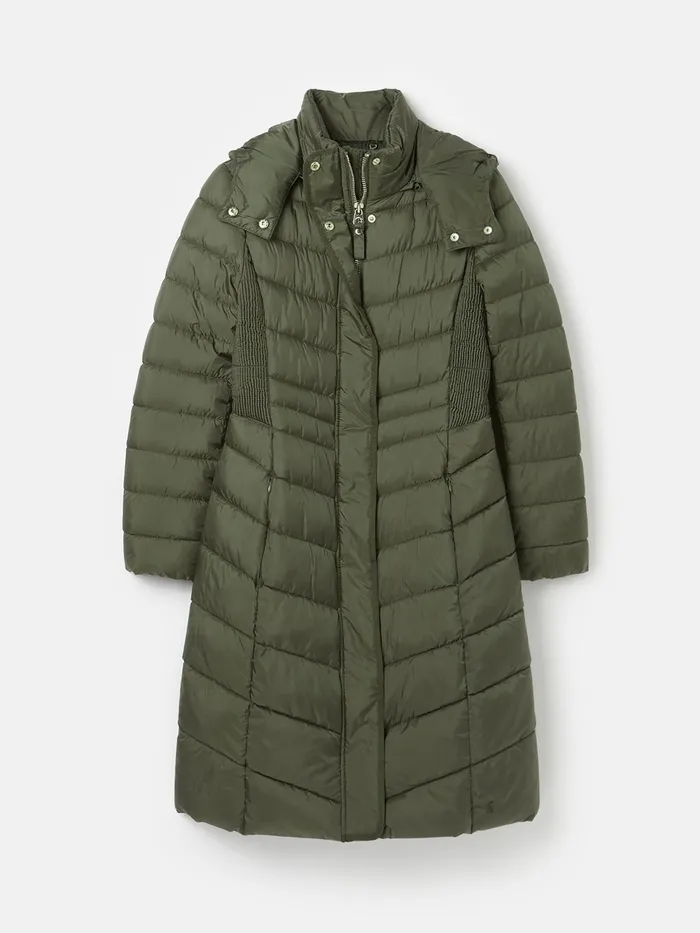 Joules Coats and Jackets Khaki Green Showerproof Long Padded Coat With Hood 8211 Women