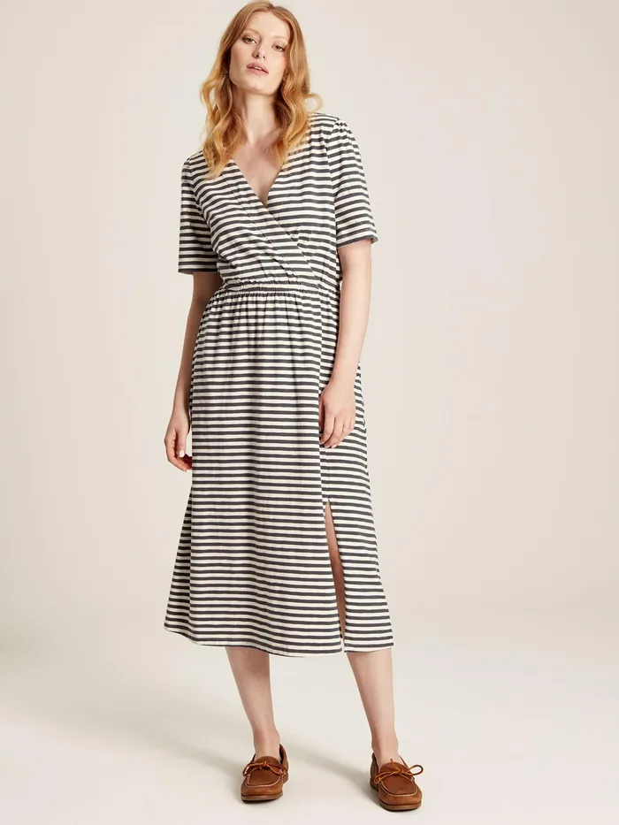 Joules Dresses Grey Striped Wrap Midi Dress 8211 Women