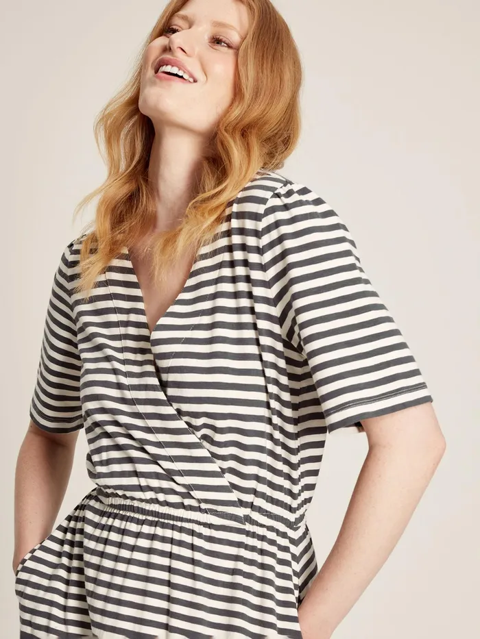 Joules Dresses Grey Striped Wrap Midi Dress 8211 Women