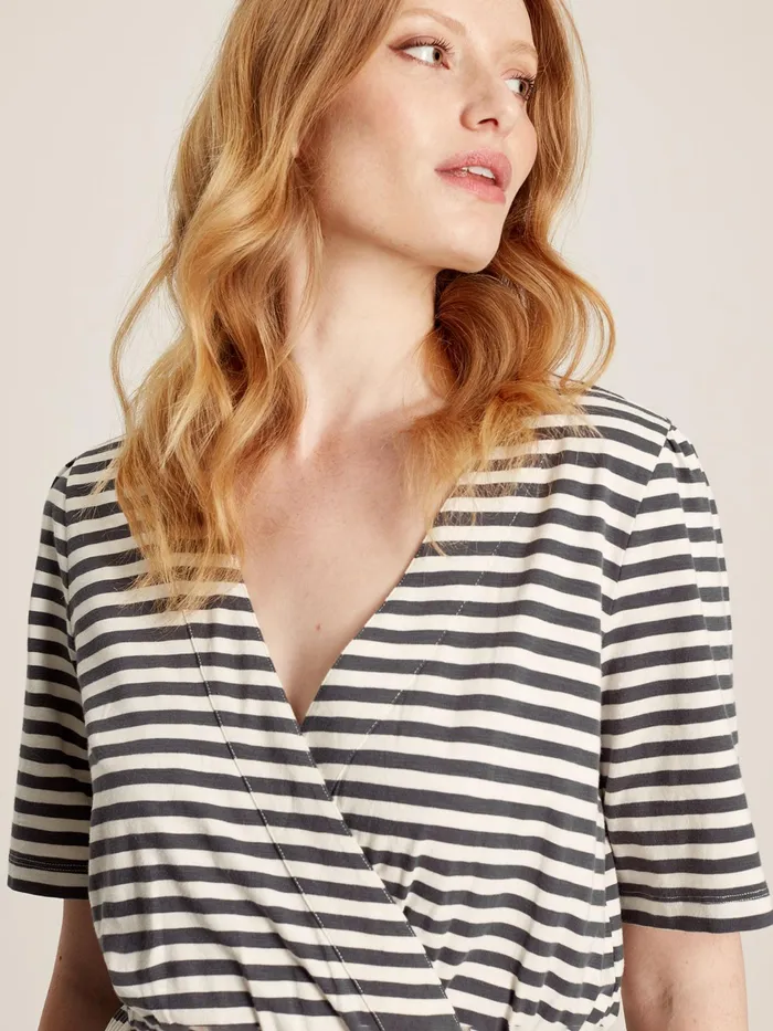 Joules Dresses Grey Striped Wrap Midi Dress 8211 Women