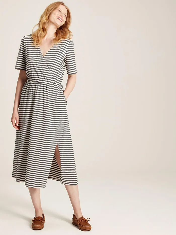 Joules Dresses Grey Striped Wrap Midi Dress 8211 Women