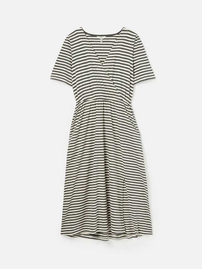 Joules Dresses Grey Striped Wrap Midi Dress 8211 Women