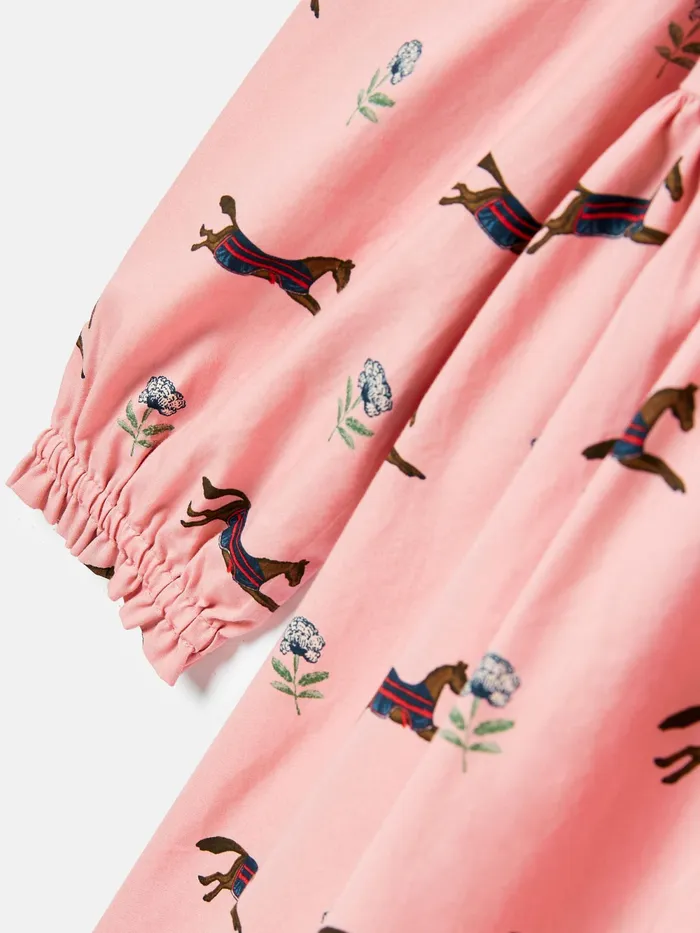 Joules Dresses Pink Horse Print Long Sleeve Frilled Dress 8211 Girls