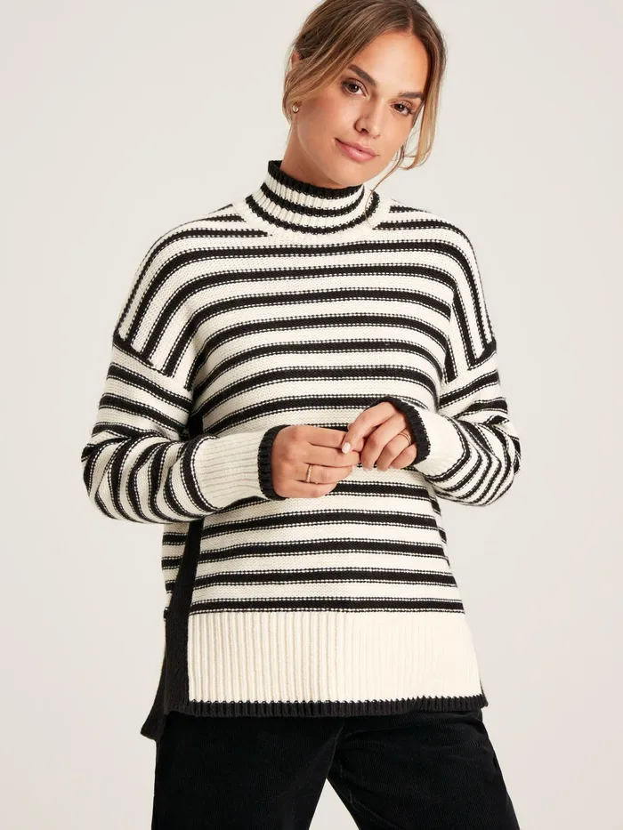 Joules Knitwear BlackCream Striped High Neck Jumper 8211 Women