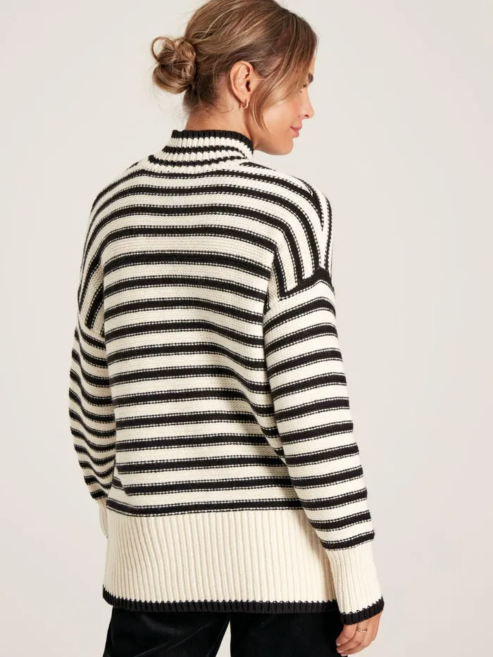 Joules Knitwear BlackCream Striped High Neck Jumper 8211 Women