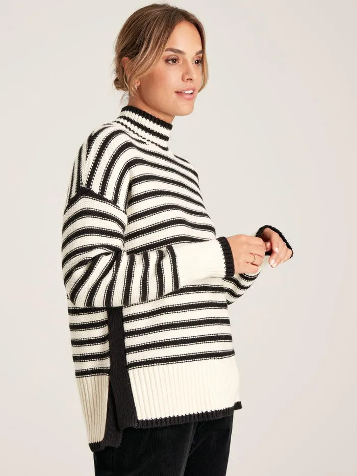 Joules Knitwear BlackCream Striped High Neck Jumper 8211 Women